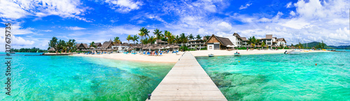 Fototapeta Naklejka Na Ścianę i Meble -  Idyllic tropical island scenery with great beach and turquoise sea. Mauritius island vacation