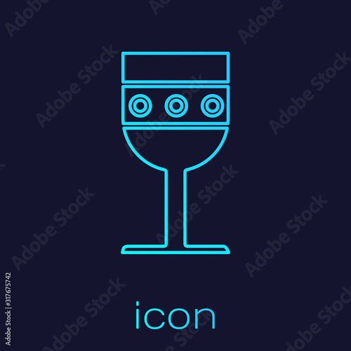 Turquoise line Medieval goblet icon isolated on blue background. Vector Illustration