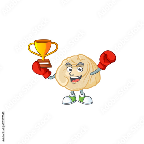 fantastic Boxing winner of dumpling in mascot cartoon style