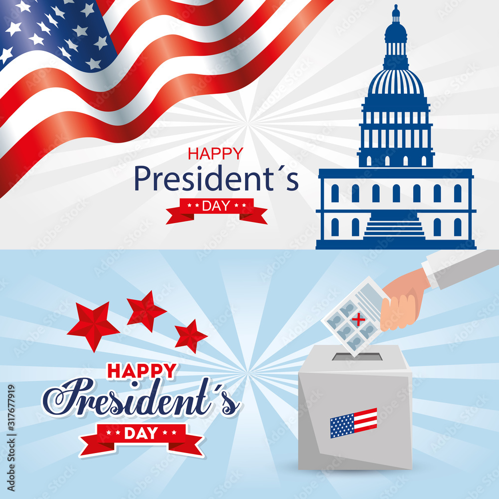 Capitol and vote box of usa happy presidents day vector design