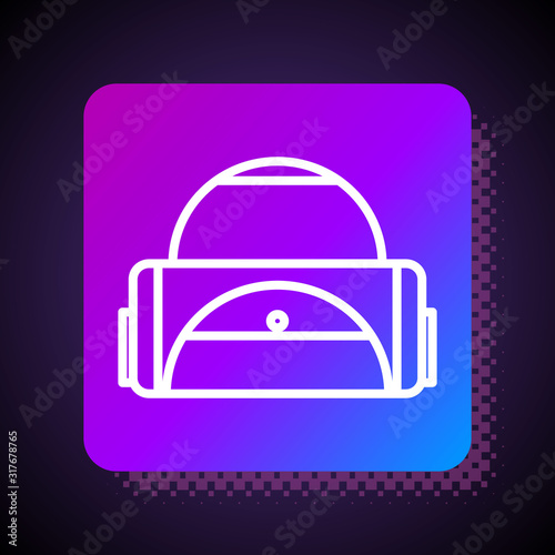 White line Sport bag icon isolated on black background. Square color button. Vector Illustration