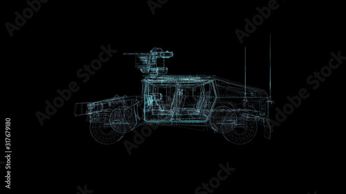 Military armored vehicle Hologram Wireframe. Nice 3D Render on a black background photo