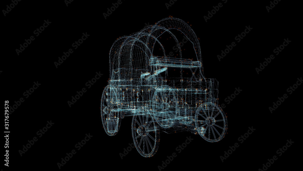 Fiacre Carriage Hologram Wireframe. Nice 3D Render on a black background