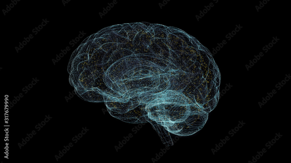 Brain Hologram Wireframe. Nice 3D Render on a black background Brain Hologram Wireframe. Nice 3D Render on a black background