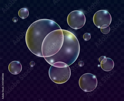 Realistic soap bubbles transparent isolated realistic design elements vector illustration