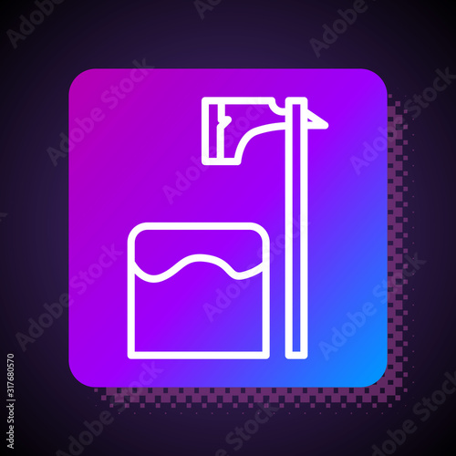 White line Executioner axe in tree block icon isolated on black background. Hangman, torturer, executor, tormentor, butcher, headsman. Square color button. Vector Illustration