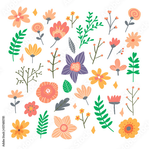 Wallpaper Mural Floral bouquet of hand drawn fantasy folk flowers. Botanical illustration in flat cartoon style. Great as banner, print and card. Vector Torontodigital.ca