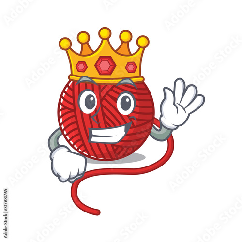 A stunning of red wool yarn stylized of King on cartoon mascot style