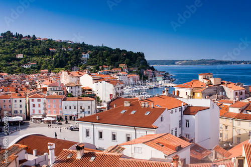 View over the roofs of the town of Piran, Piran, Slovenia, Europe