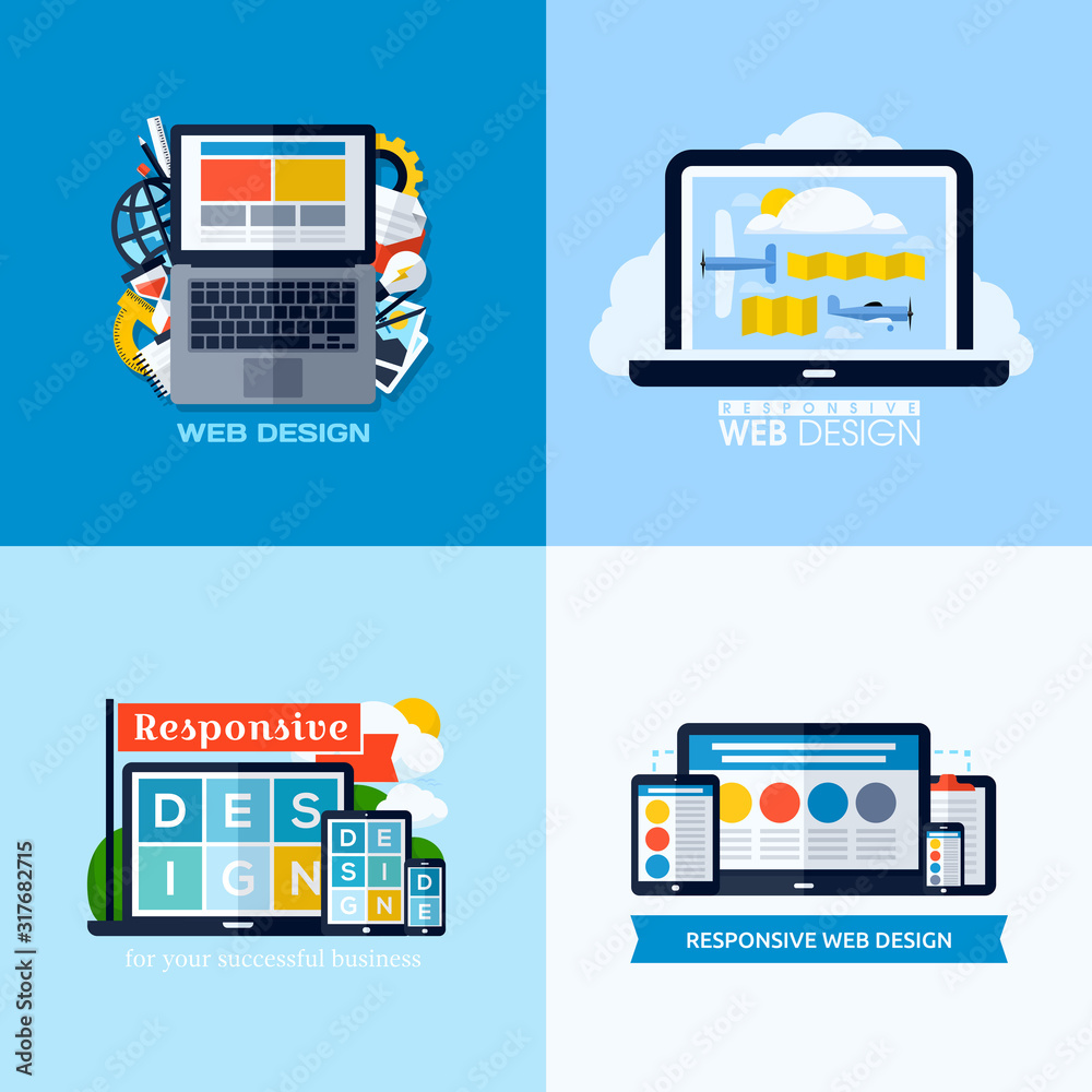 Modern flat vector concepts of responsive web design. Icons set for websites, mobile apps and printed materials Modern flat vector concepts of responsive web design. Icons set for websites, mobile apps and printed materials