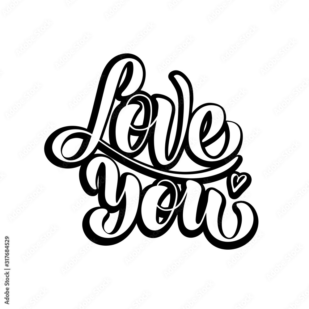 Love you - vector illustration with hand lettering. Declaration of love, Valentine's Day greetings, love message, gift sticker, greeting card, cake decoration, interior design Love you - vector illustration with hand lettering. Declaration of love, Valentine's Day greetings, love message, gift sticker, greeting card, cake decoration, interior design