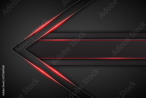 High contrast dark grey and red stripes with shadows and lights on gradient background. Abstract grunge tech graphic banner design. Vector Illustration EPS10