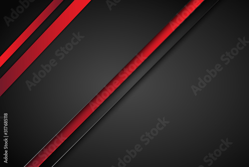 High contrast dark grey and red stripes with shadows on gradient background. Abstract grunge tech graphic banner design. Vector Illustration EPS10