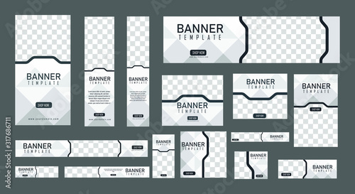 set of creative web banners of standard size with a place for photos. Vertical, horizontal and square template. vector illustration