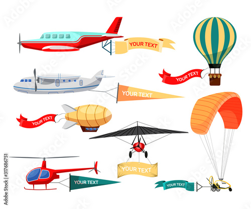 Air advertisements flat vector illustrations set