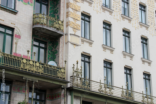 Canvas Print art nouveau flat buildings (Majolikahaus and medallion house)  in vienna (austri