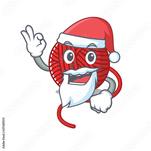 A picture of Santa red wool yarn mascot picture style with ok finger