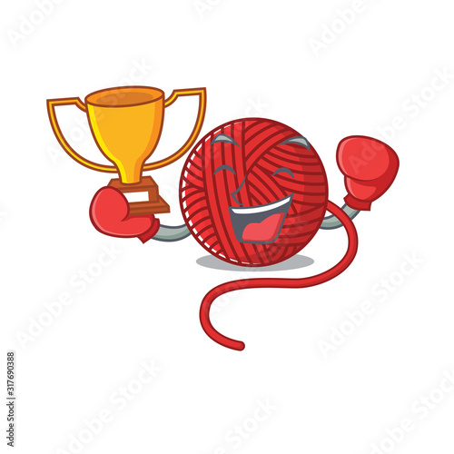 fantastic Boxing winner of red wool yarn in mascot cartoon style