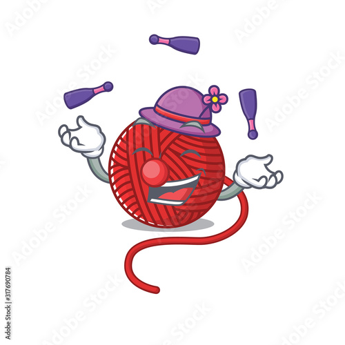 Smart red wool yarn cartoon character design playing Juggling