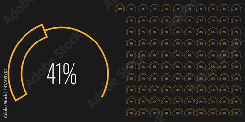 Set of circular sector percentage diagrams meters from 0 to 100 ready-to-use for web design, user interface UI or infographic - indicator with yellow