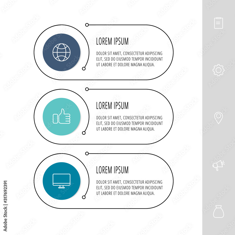 Vector flat template circle infographics. Business concept with 3 options and parts. Three steps for content, flowchart, presentation, graph, diagrams, slideshow