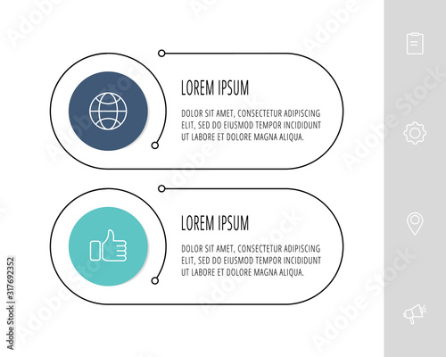 Vector flat template circle infographics. Business concept with 2 options and parts. Two steps for content, flowchart, timeline, levels, marketing, presentation