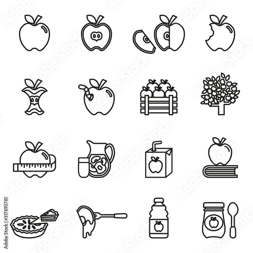 apple icon set with white background. Thin line style stock vector.