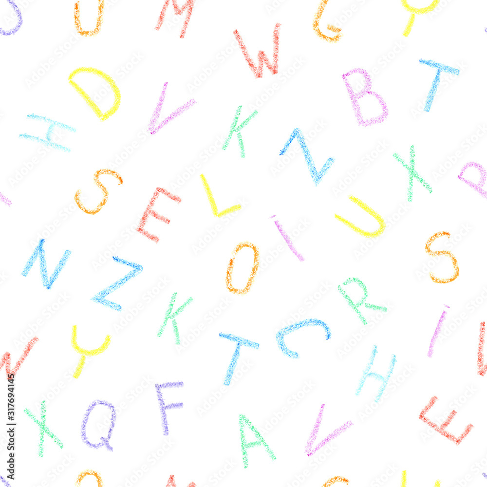 Bright colors seamless background with sketchy alphabet. Vector illustration. Back to school.