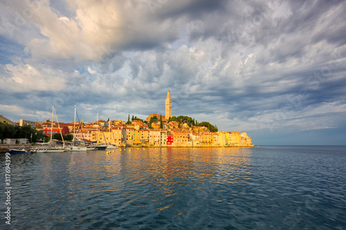 seaside view of old town of Rovinj, Croatia.