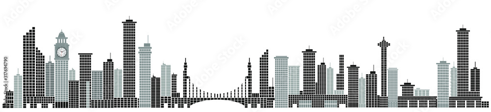 Black and white silhouette of the city 