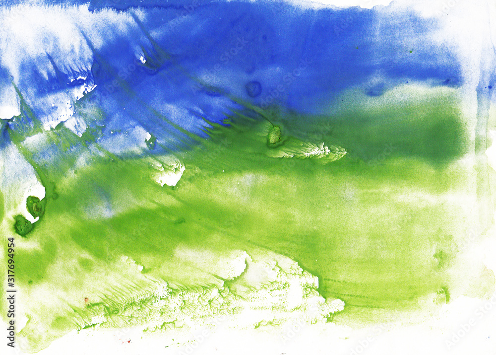Abstract blue-green monotype. Abstract image of natural phenomena. Green-blue background.