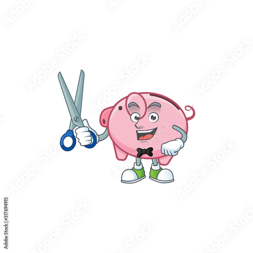 Cool friendly barber piggy bank cartoon character style photo