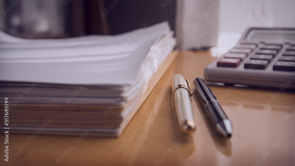 work  documents  paper pen office desk  envelope  - obrazy, fototapety, plakaty 