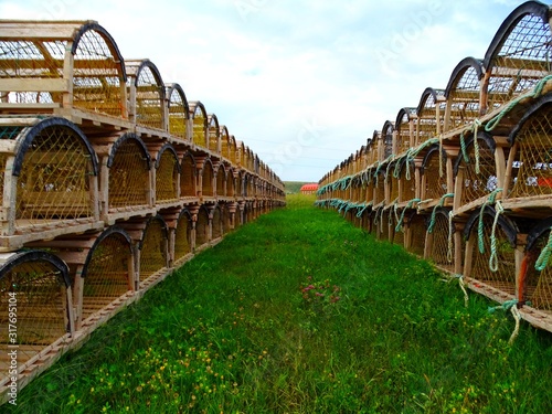 North America, Canada, Province of Quebec, Magdelen Islands, wooden lobster cages photo