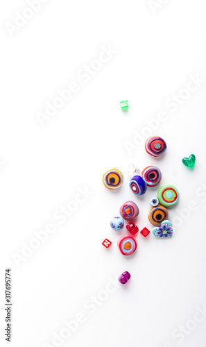 Ceramic multicolored beads on white