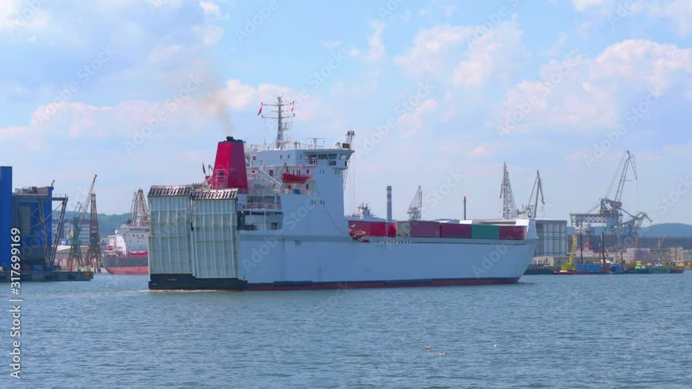 Container Ship Entering Port in 4K slow motion 60fps Container Ship Entering Port in 4K slow motion 60fps
