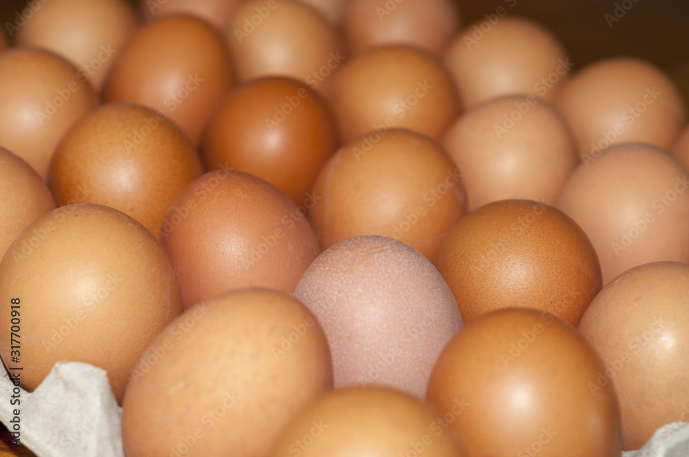 Cardboard fresh eggs package. Selective focus. Cardboard fresh eggs package. Selective focus.