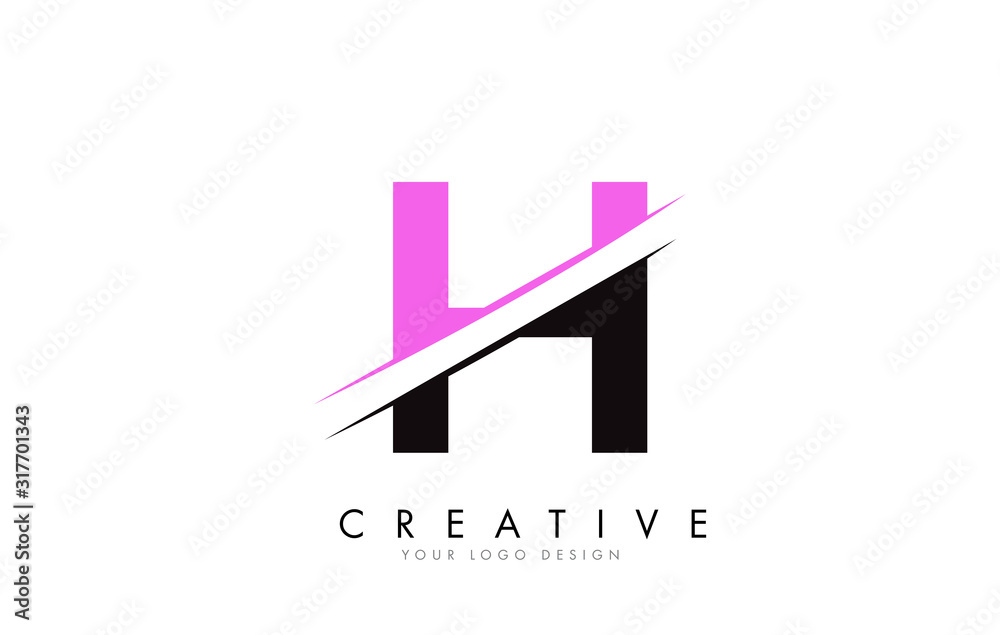 H Letter Logo Design with a Creative Cut and Pink Color.