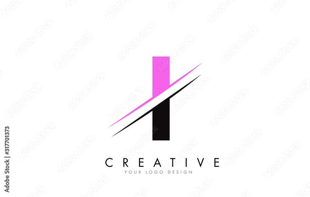 I Letter Logo Design with a Creative Cut and Pink Color.
