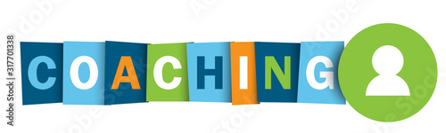 COACHING colorful vector typography banner with profile symbol