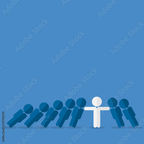 Domino effect. Stick figure stopping the domino effect 