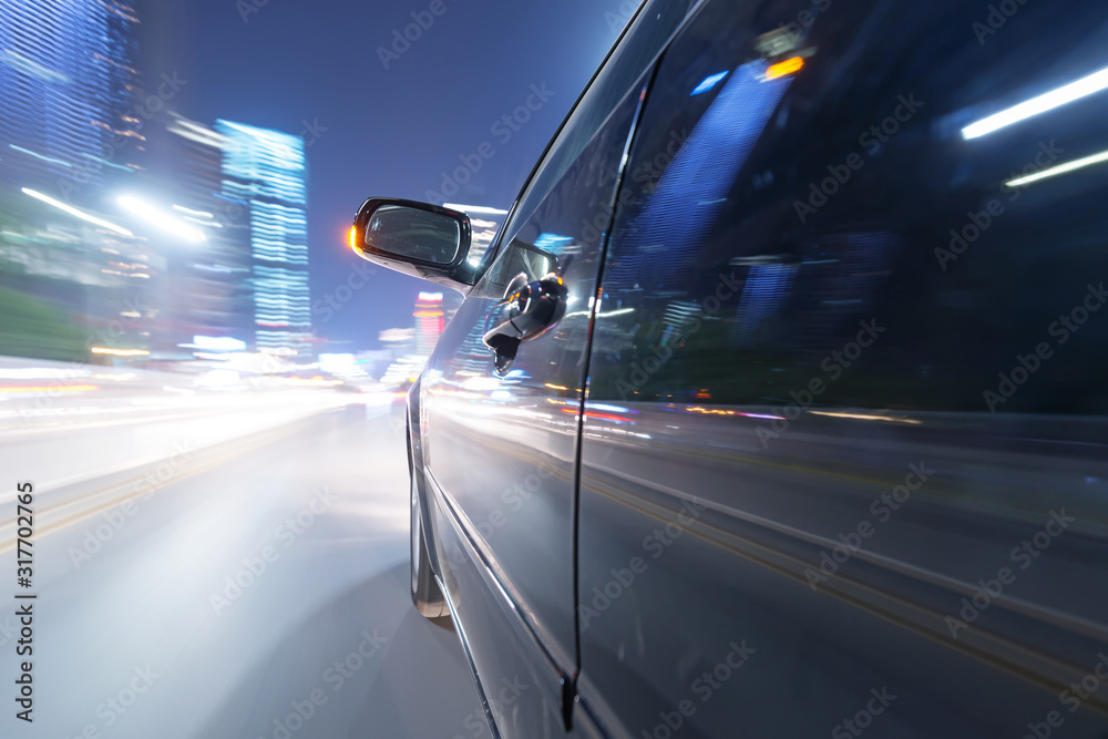 Fototapeta premium car on the road with motion blur background