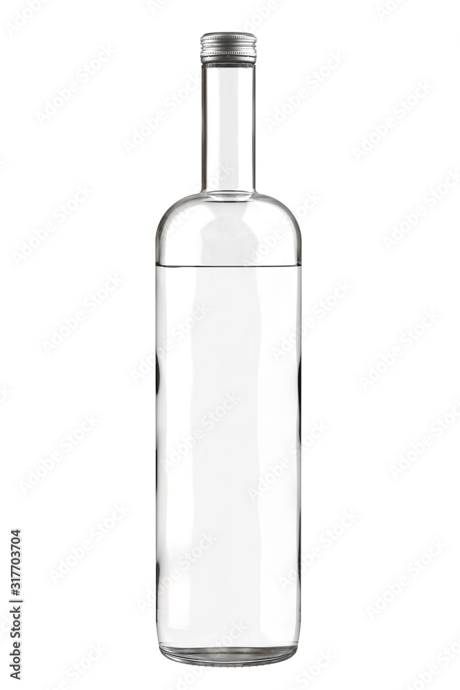 Clear White Glass Bottle of Vodka, Gin, Rum, Tequila, Whiskey, Scotch, Gin,  Liquor or Wine with Metallic Cap is Partially Filled. 3D Render Isolated on  White. Stock Illustration | Adobe Stock