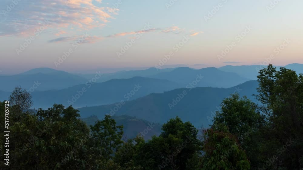 Time lapse Natural background, landscape with mountains, forest, Sky and clouds in the morning at Mae Moei National Park Tak Province Northern region of Thailand Time lapse Natural background, landscape with mountains, forest, Sky and clouds in the morning at Mae Moei National Park Tak Province Northern region of Thailand