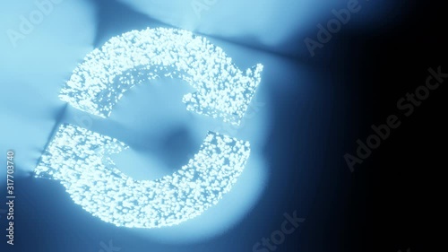 Sync sign and symbol glow futuristic particle 3D rendering cube polygon pattern, Data update network technology concept design on black background animation 4K with copy space