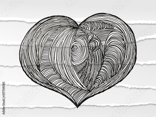  Illustration with pencil and watercolor paints. Abstract heart. Design of banners, wallpaper, clothes, backgrounds.