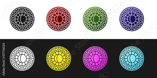 Set Astrology horoscope circle with zodiac icon isolated on black and white background. Vector Illustration
