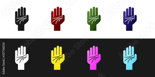 Set Palmistry of the hand icon isolated on black and white background. Vector Illustration