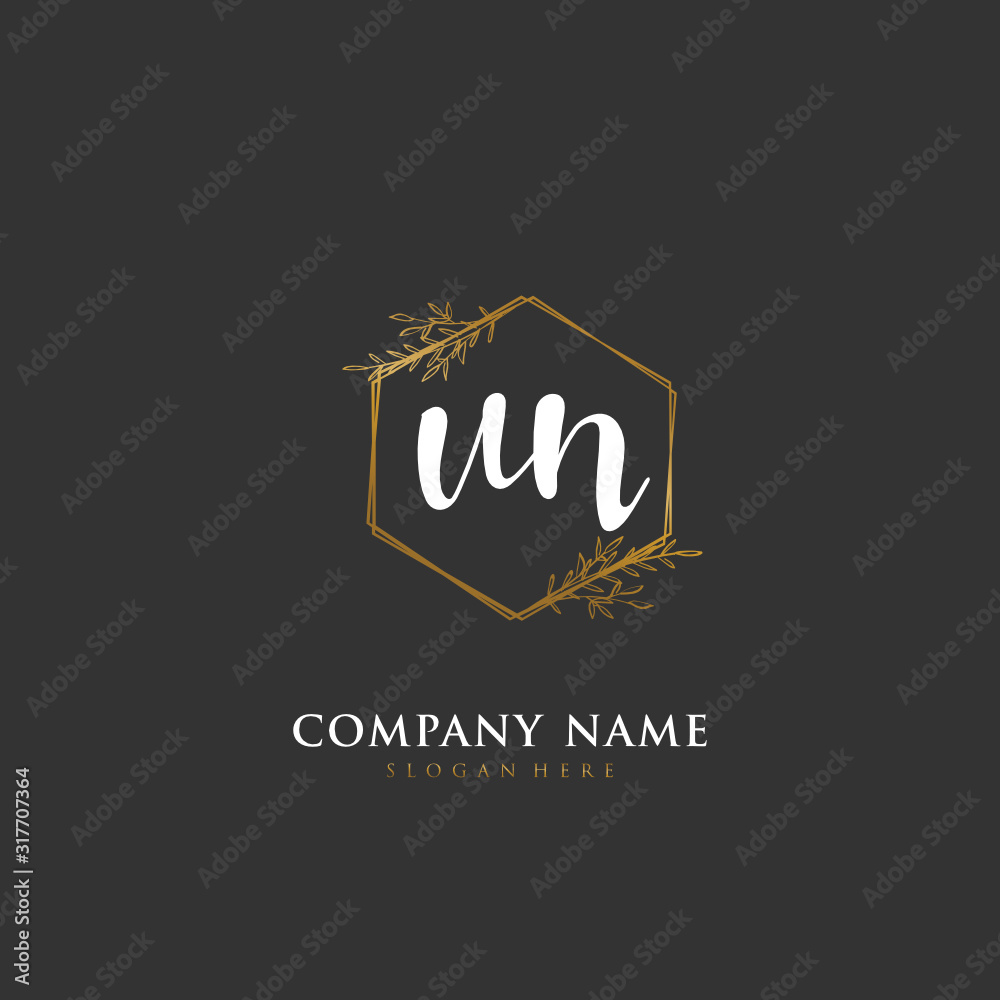 Handwritten initial letter U N UN for identity and logo. Vector logo template with handwriting and signature style.
