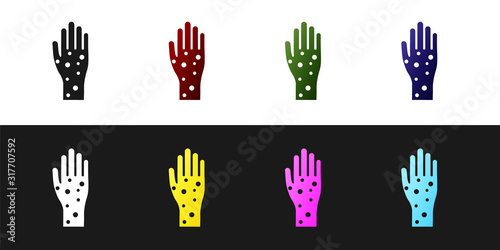 Set Hand with psoriasis or eczema icon isolated on black and white background. Concept of human skin response to allergen or chronic body problem. Vector Illustration